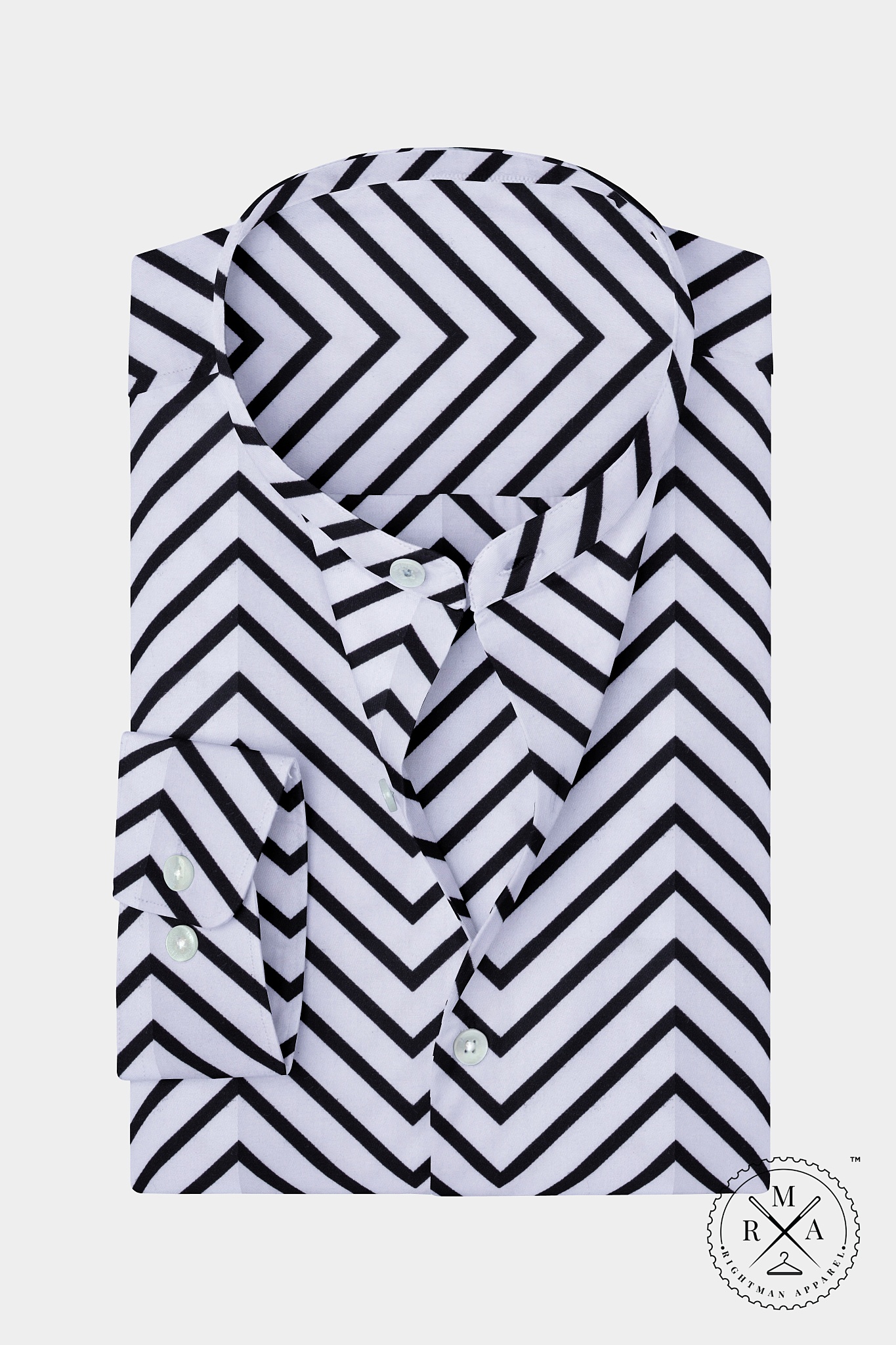 White Black Zigzag Cotton Shirt SH332